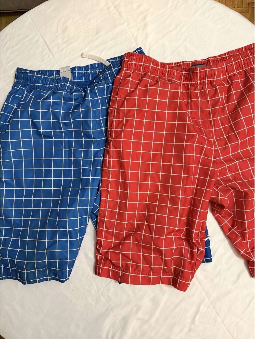 Nke Swim Shorts 2 Pairs Red/white & Blue/white Strips Medium *No Netting*